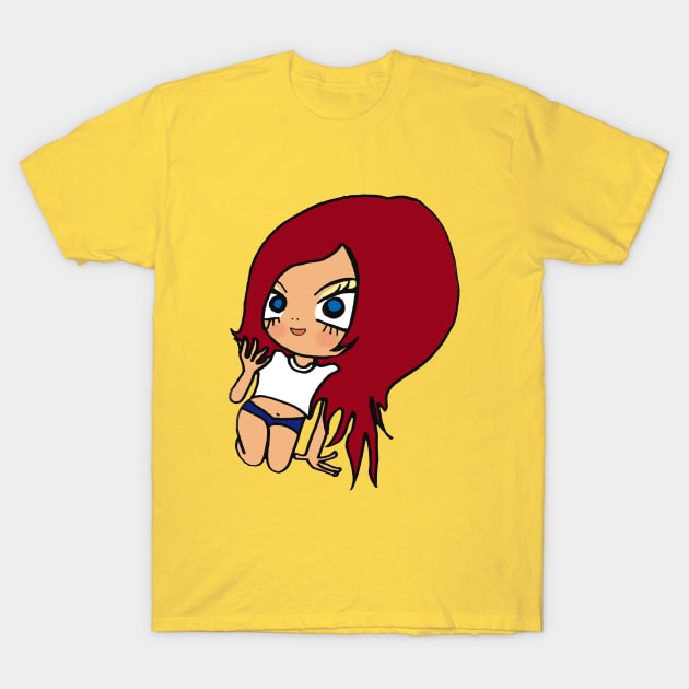 beautiful girl hair red T-Shirt by tiwkokon